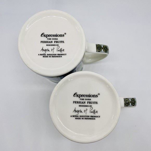 Set of 2 Royal Doulton Persian Fruit Coffee Mugs Tea Cups Angela M Proffitt Mint - Picture 4 of 4